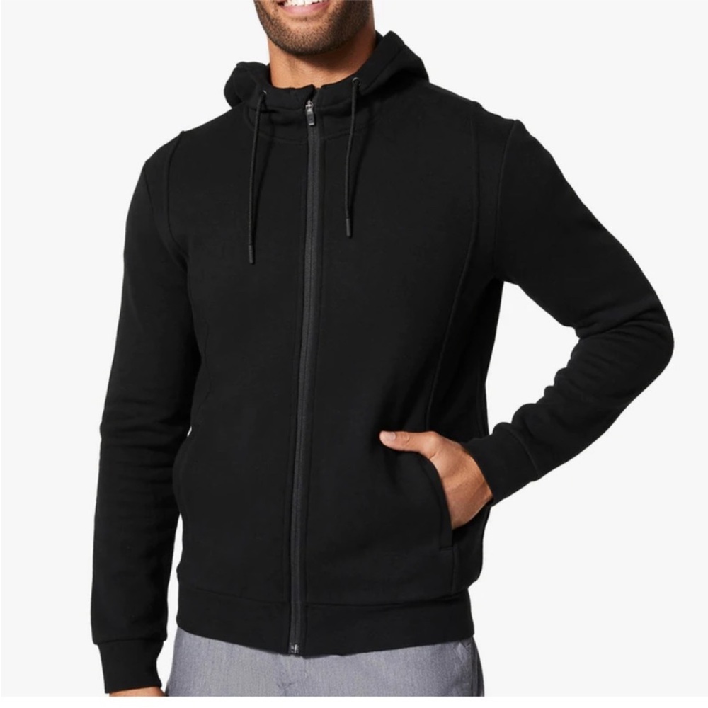 Figs Men's Black Full-Zip Hooded Sweatshirt